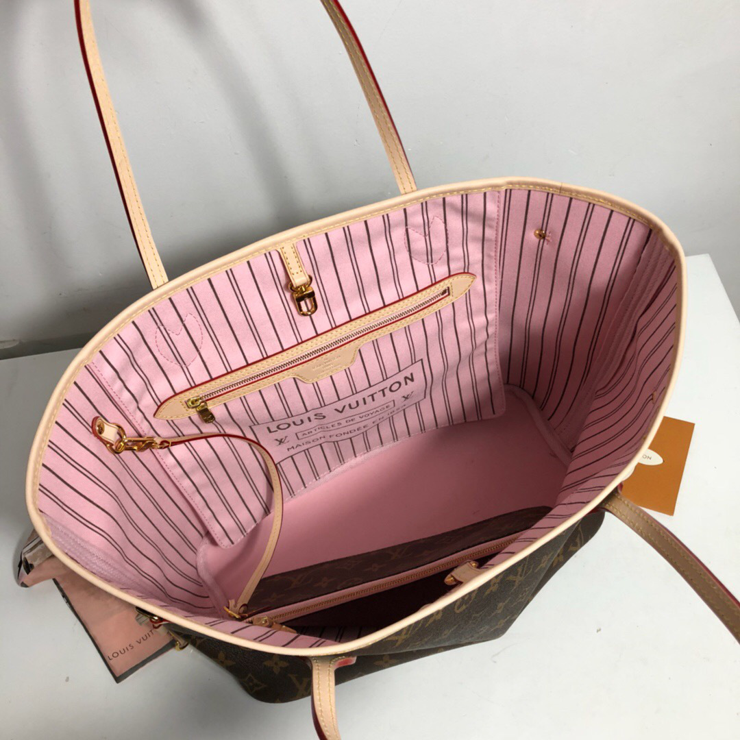 LV Neverfull shopping bag M50366 Monogram with pink