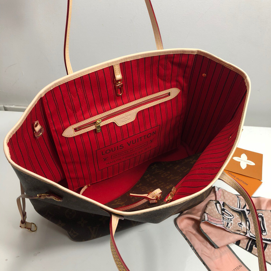 LV Neverfull MM Monogram with red M41177