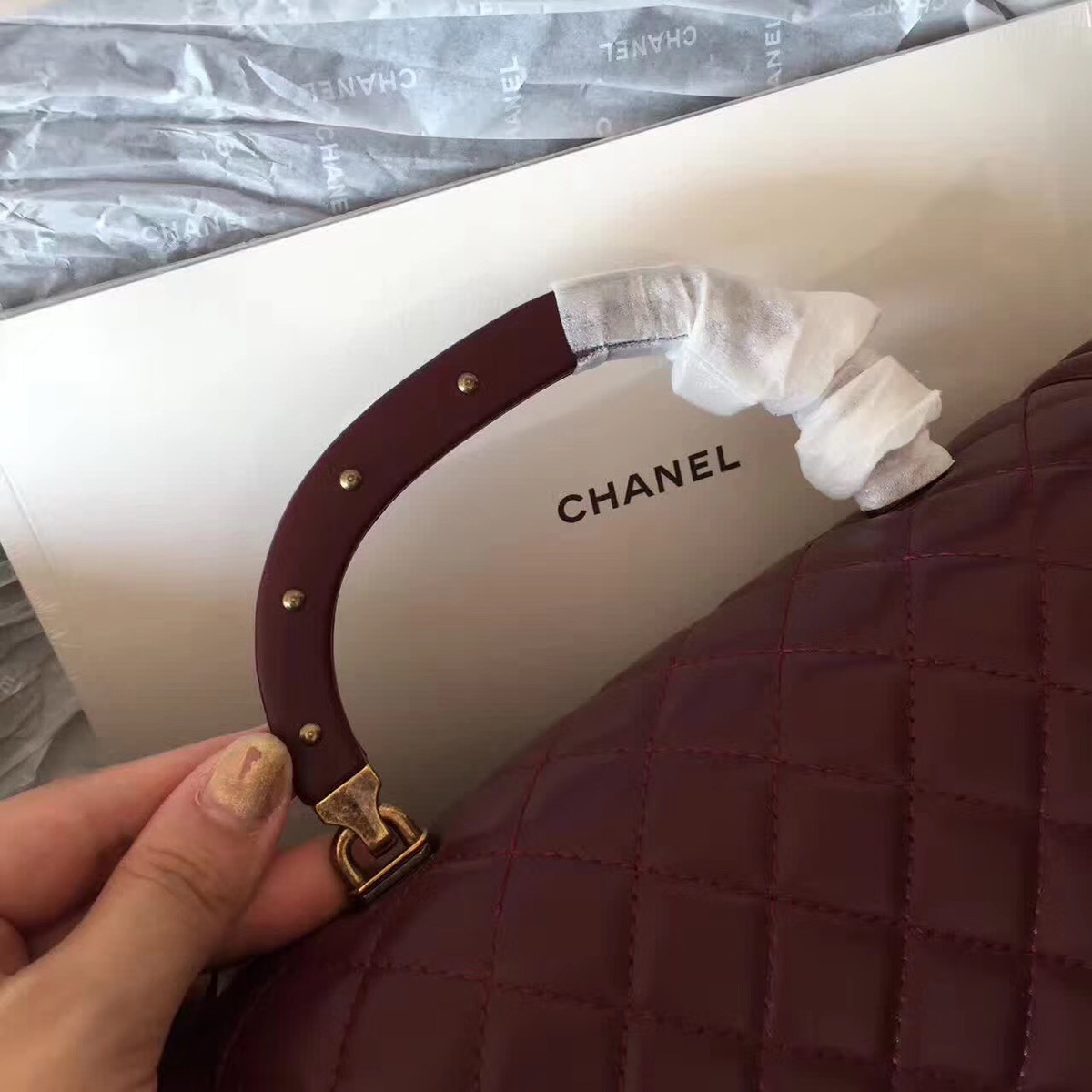 Ch**el Boy Bag with Wine Red 25cm