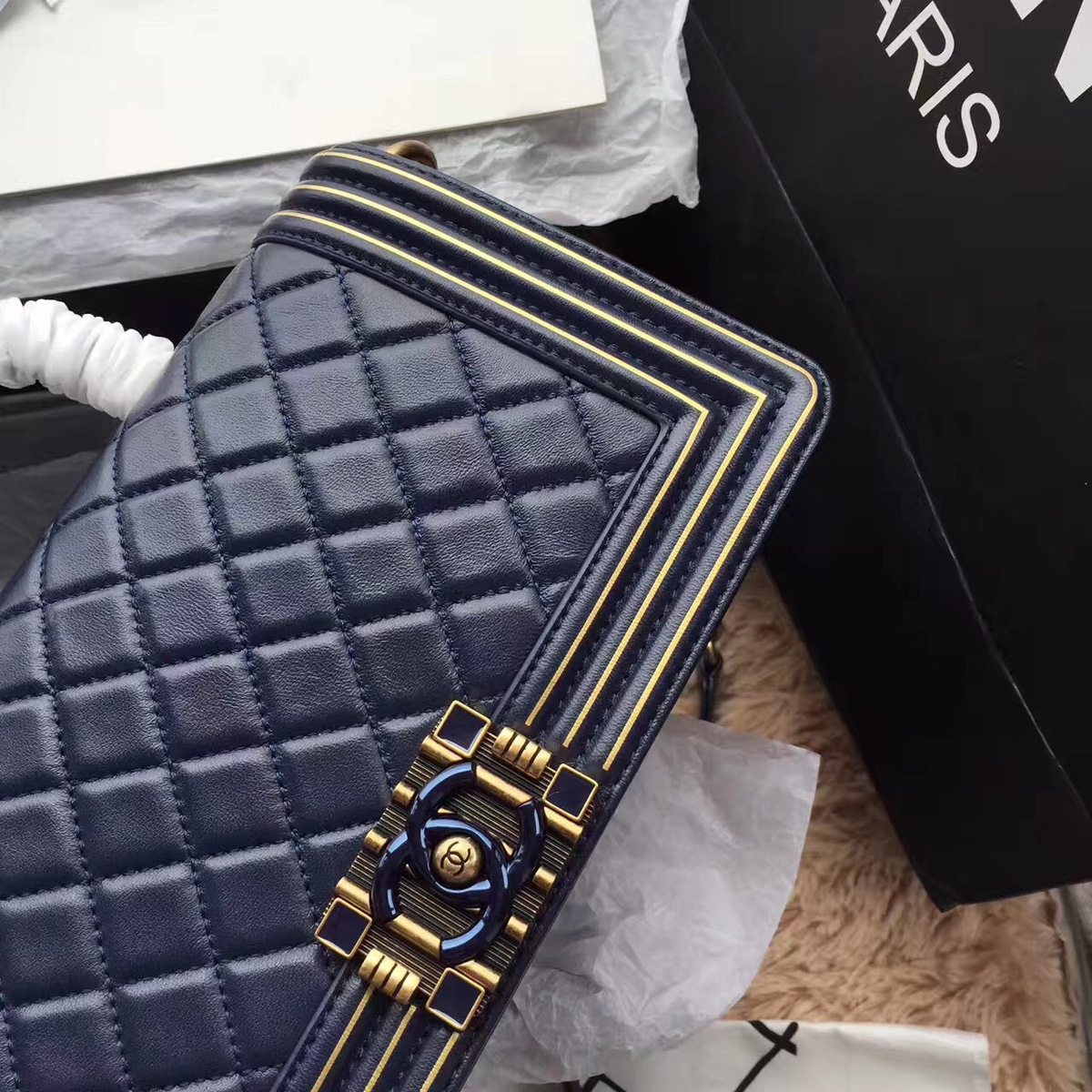 Ch**el Boy Bag with Royal Blue 25cm
