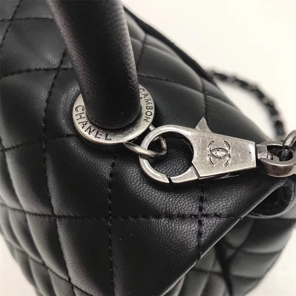 Ch**el Coco Black Handle Bag with Silver Hardware