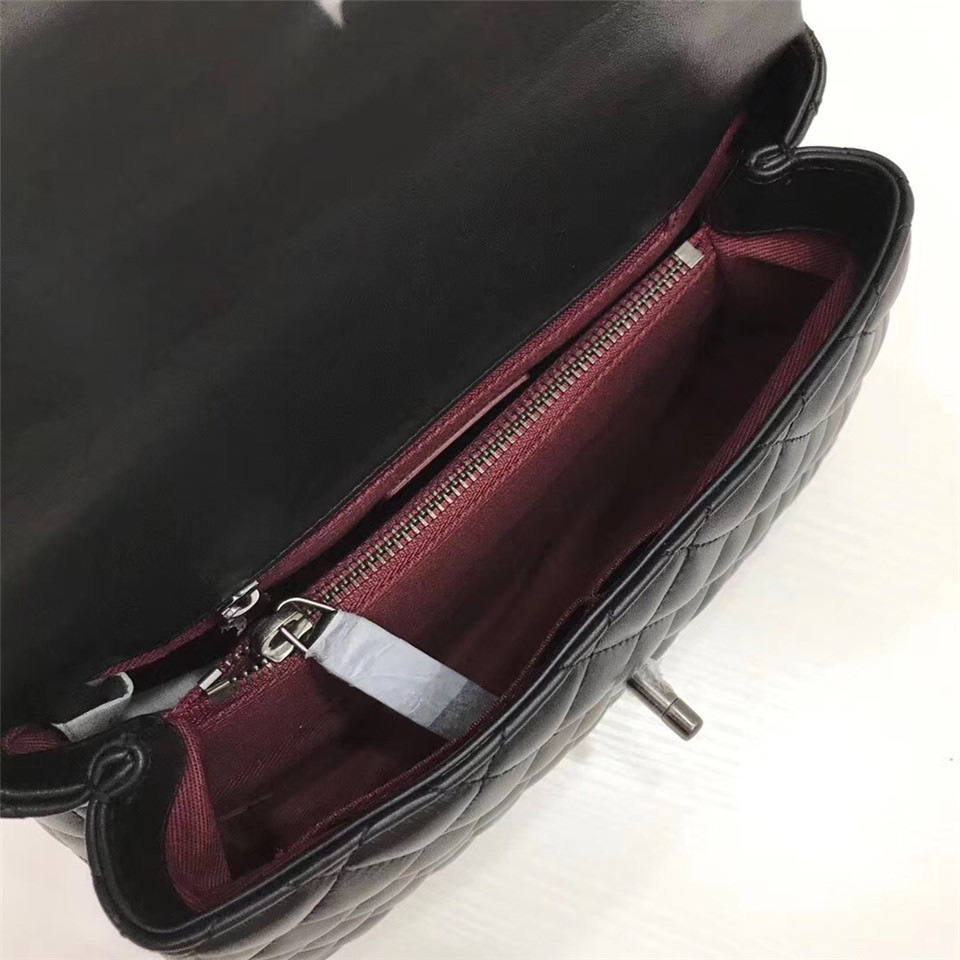 Ch**el Coco Black Handle Bag with Silver Hardware