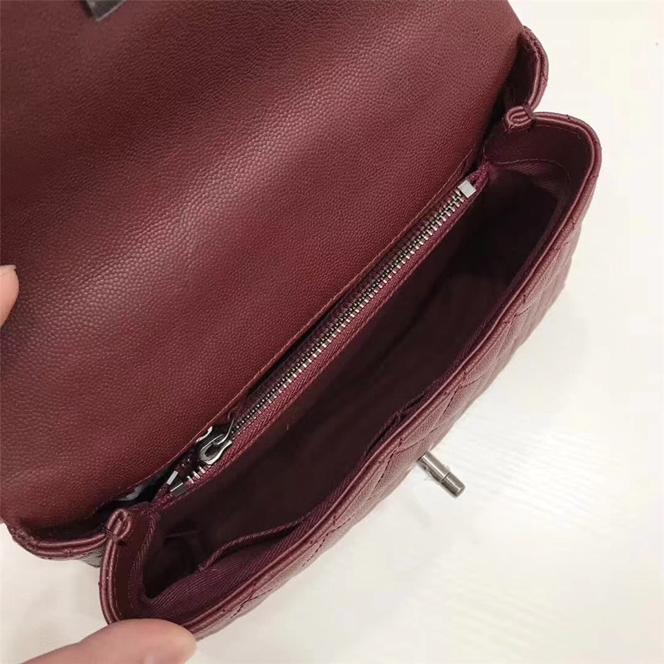 Ch**el Coco Wine Red Handle Bag with Silver Hardware