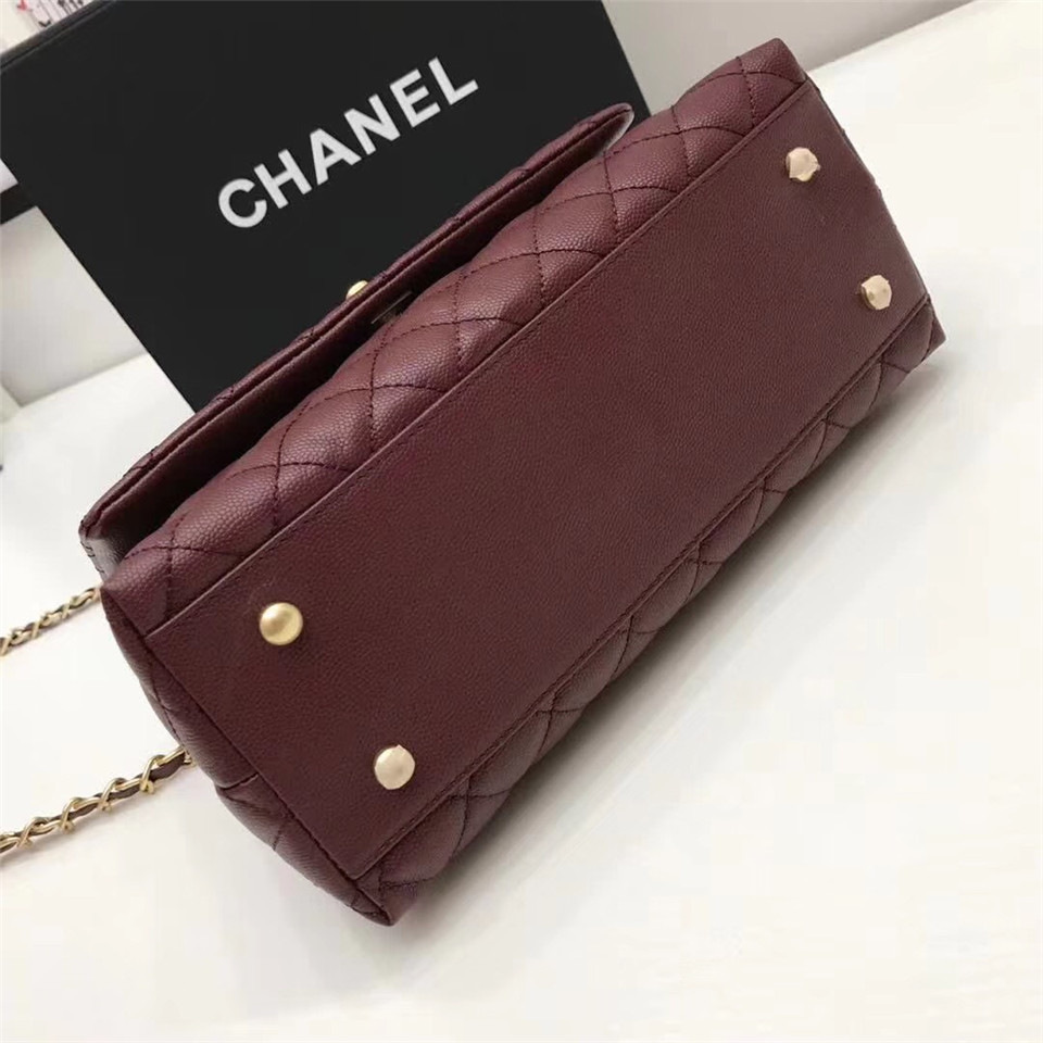 Ch**el Coco Wine Red Handle Bag with Gold Hardware