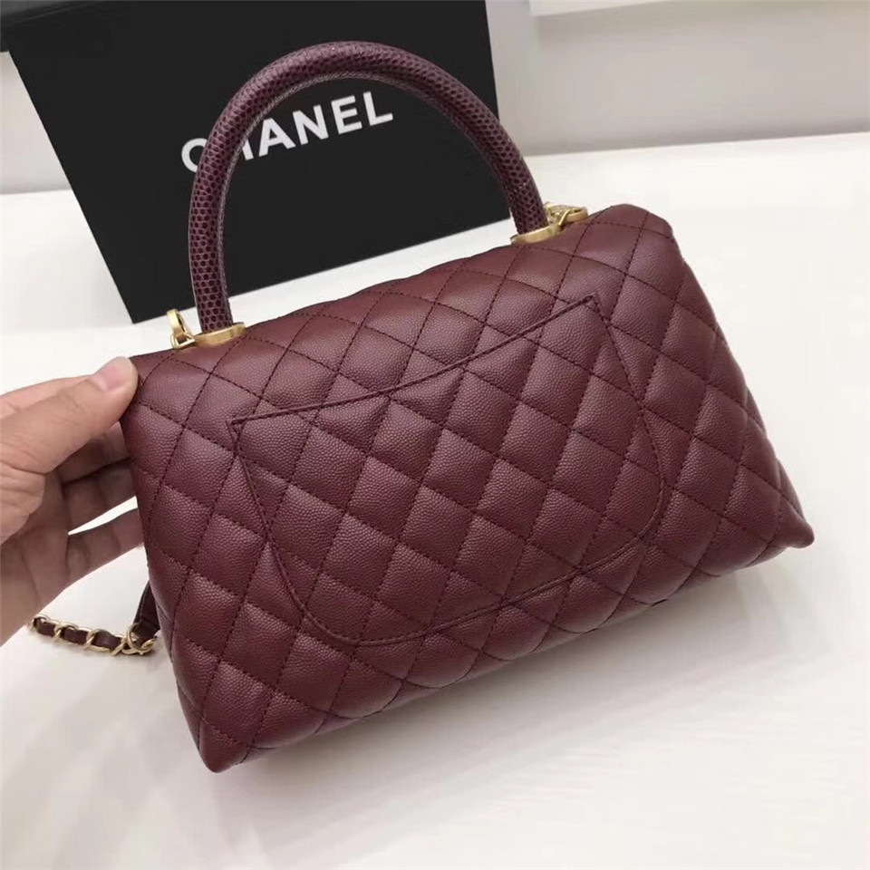 Ch**el Coco Wine Red Handle Bag with Gold Hardware