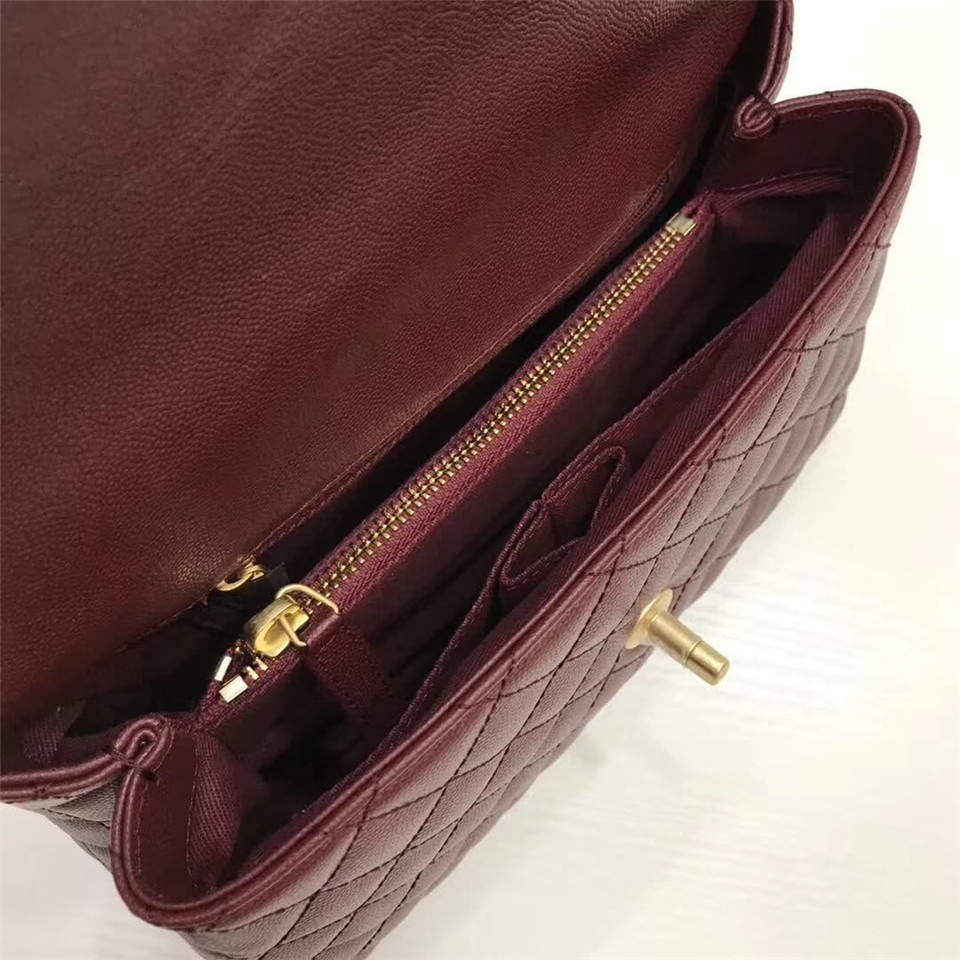 Ch**el Coco Wine Red Handle Bag with Gold Hardware