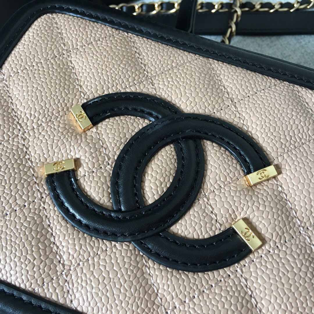 Ch**el small Caviar Vanity bag pink and black
