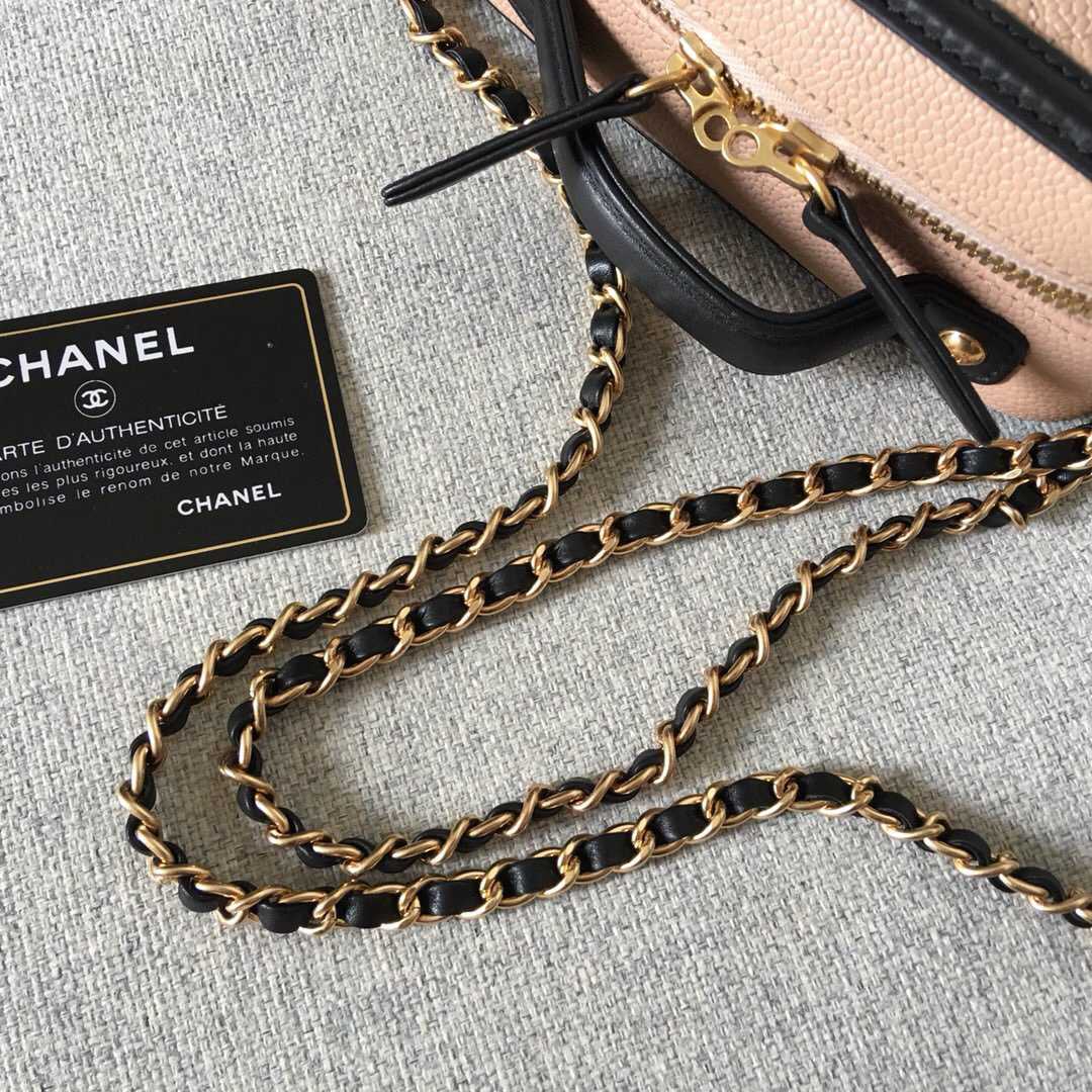 Ch**el small Caviar Vanity bag pink and black