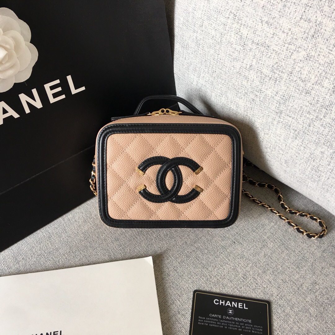 Ch**el small Caviar Vanity bag pink and black