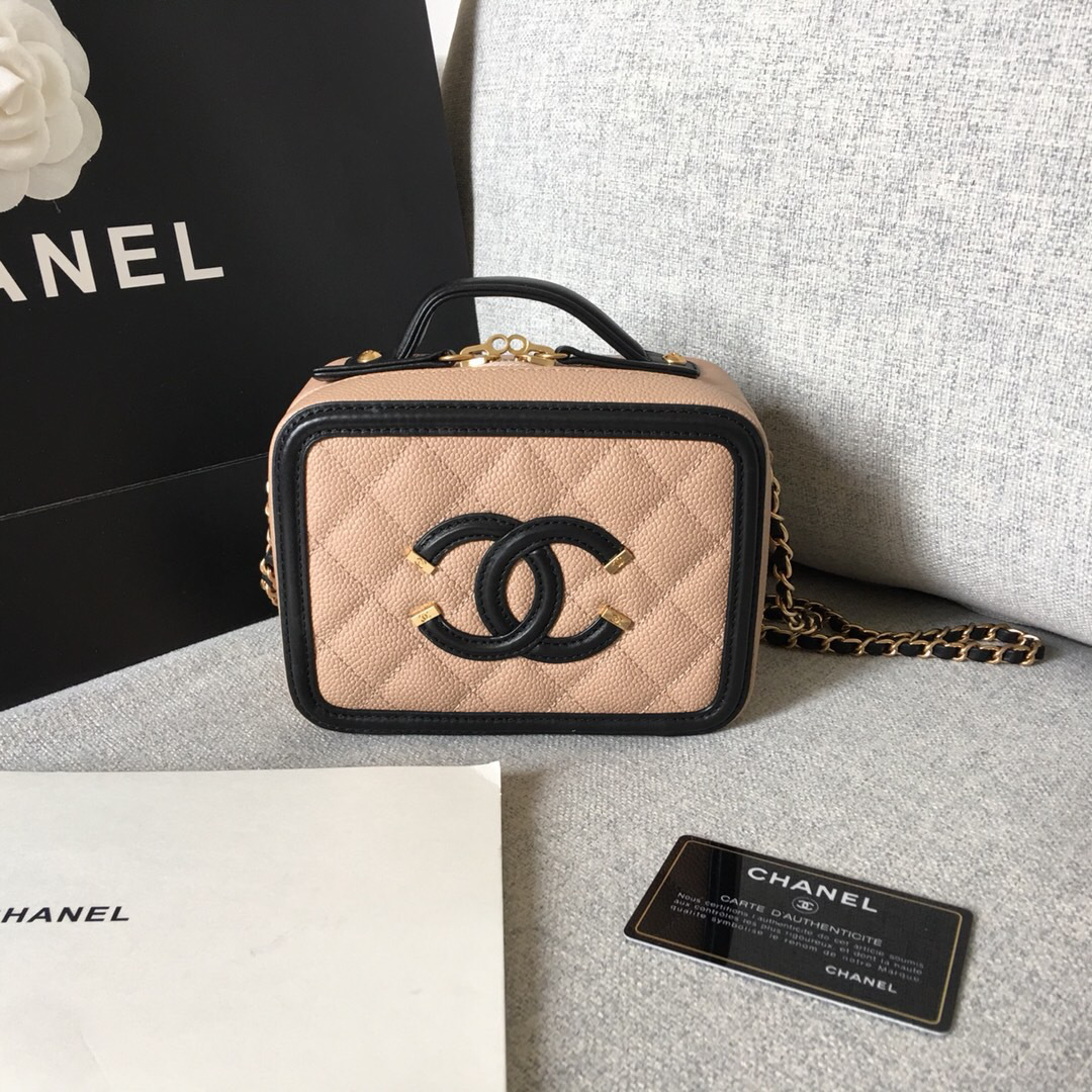 Ch**el small Caviar Vanity bag pink and black