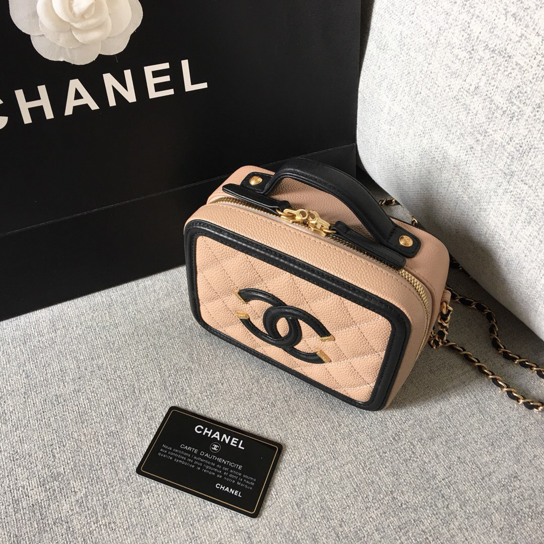 Ch**el small Caviar Vanity bag pink and black