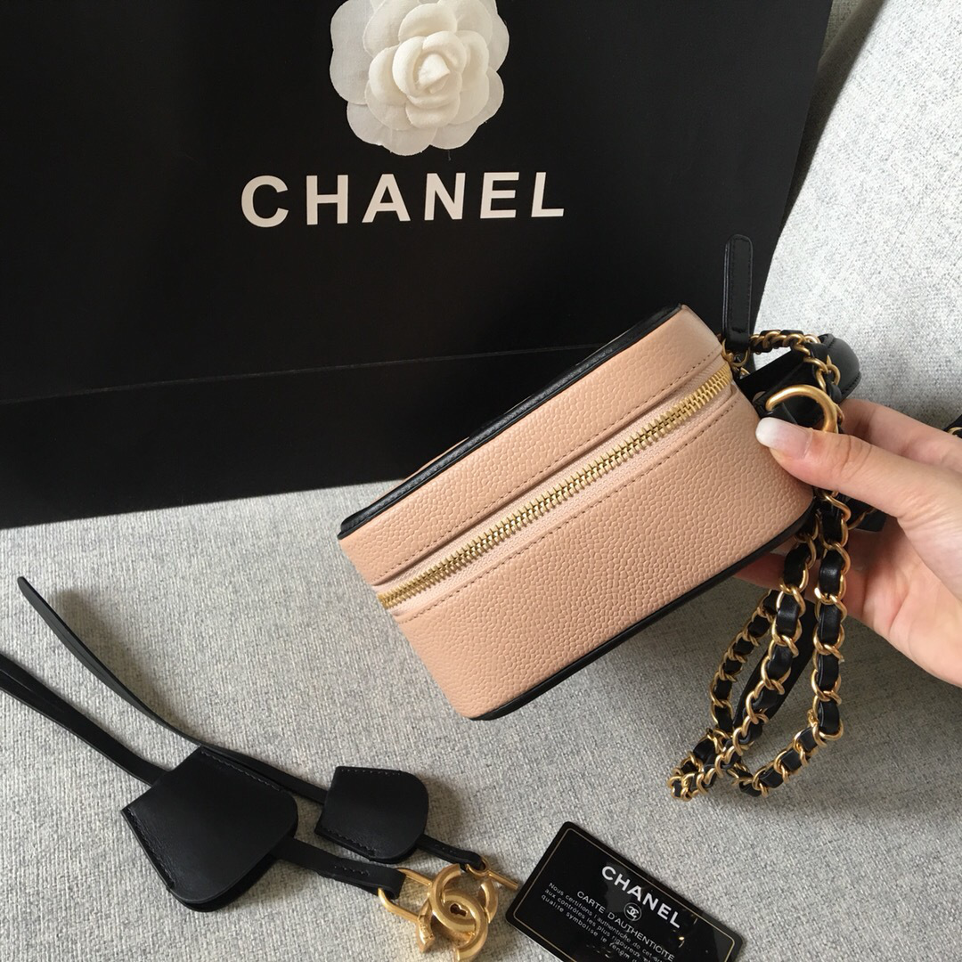 Ch**el medium Caviar Vanity bag pink and black