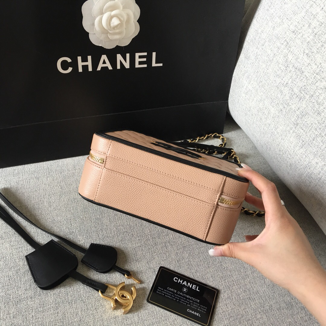Ch**el medium Caviar Vanity bag pink and black
