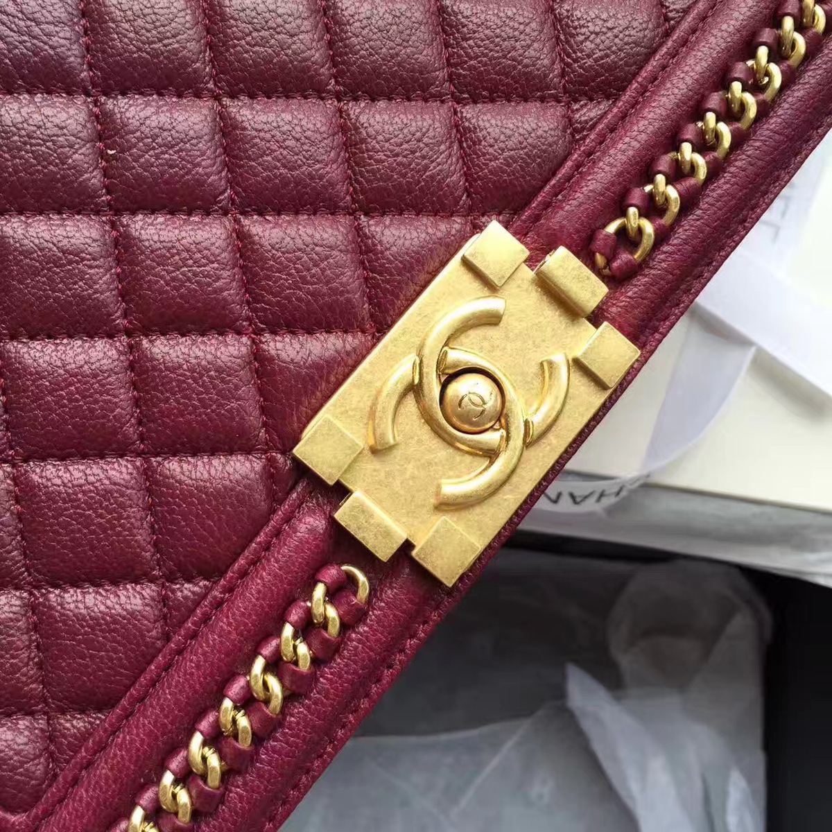 Ch**el Boy Bag Wine Red 25cm