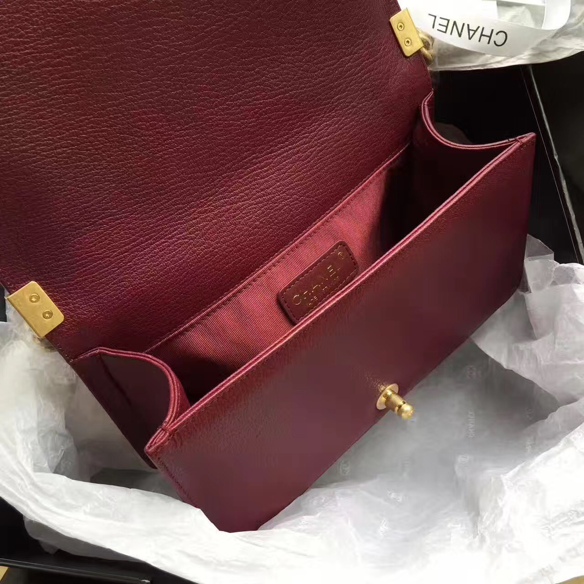 Ch**el Boy Bag Wine Red 25cm