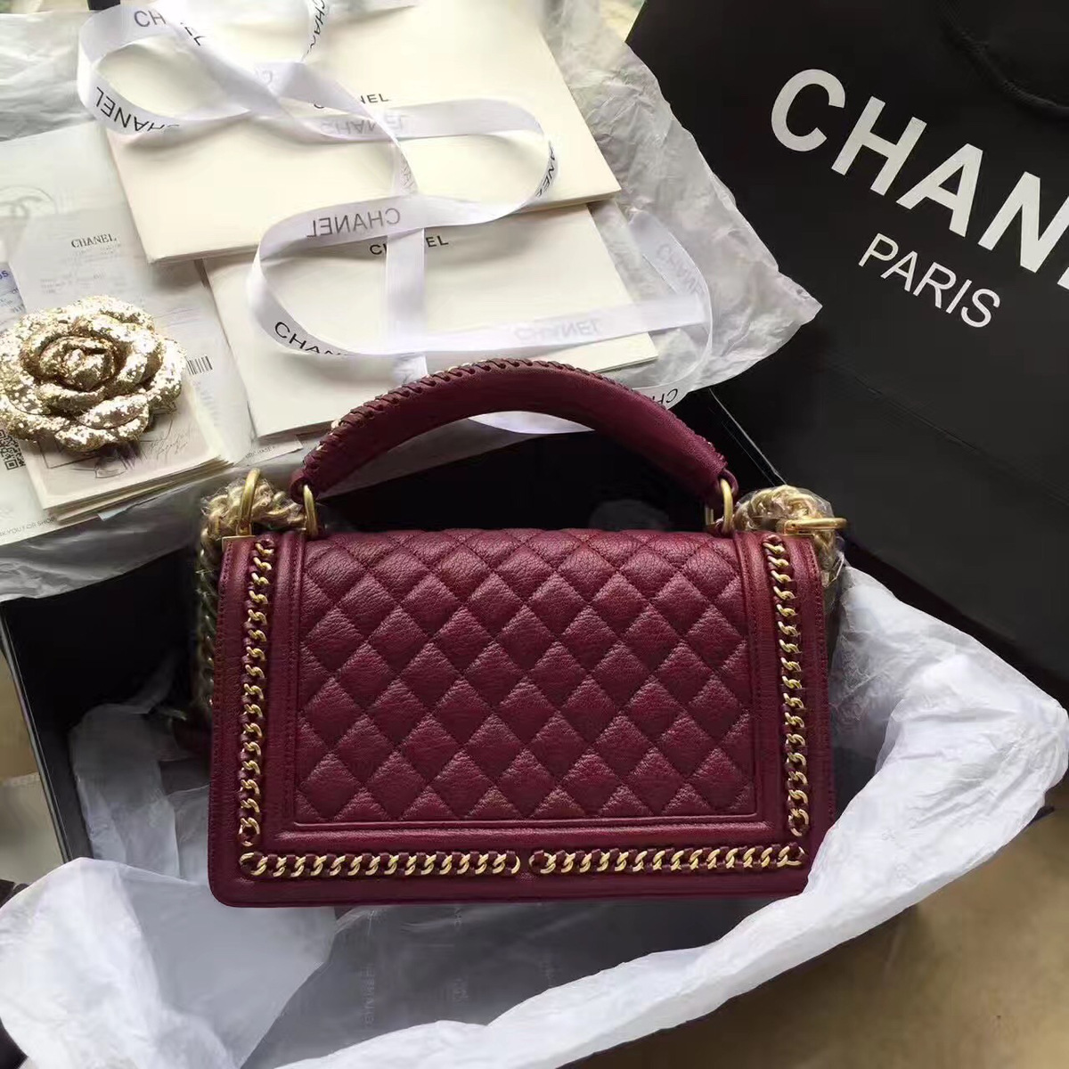 Ch**el Boy Bag Wine Red 25cm