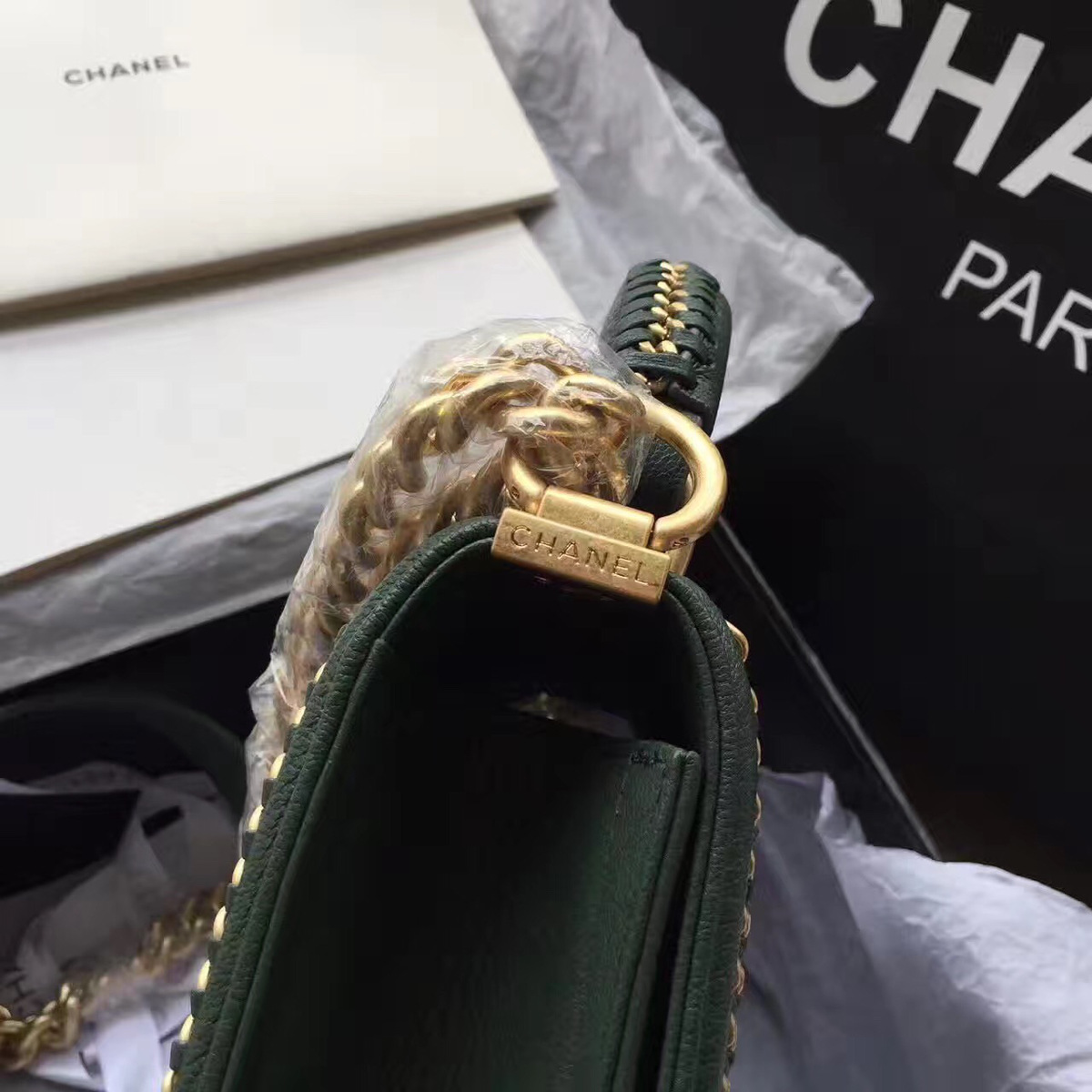 Ch**el Boy Bag Dark Green 25cm
