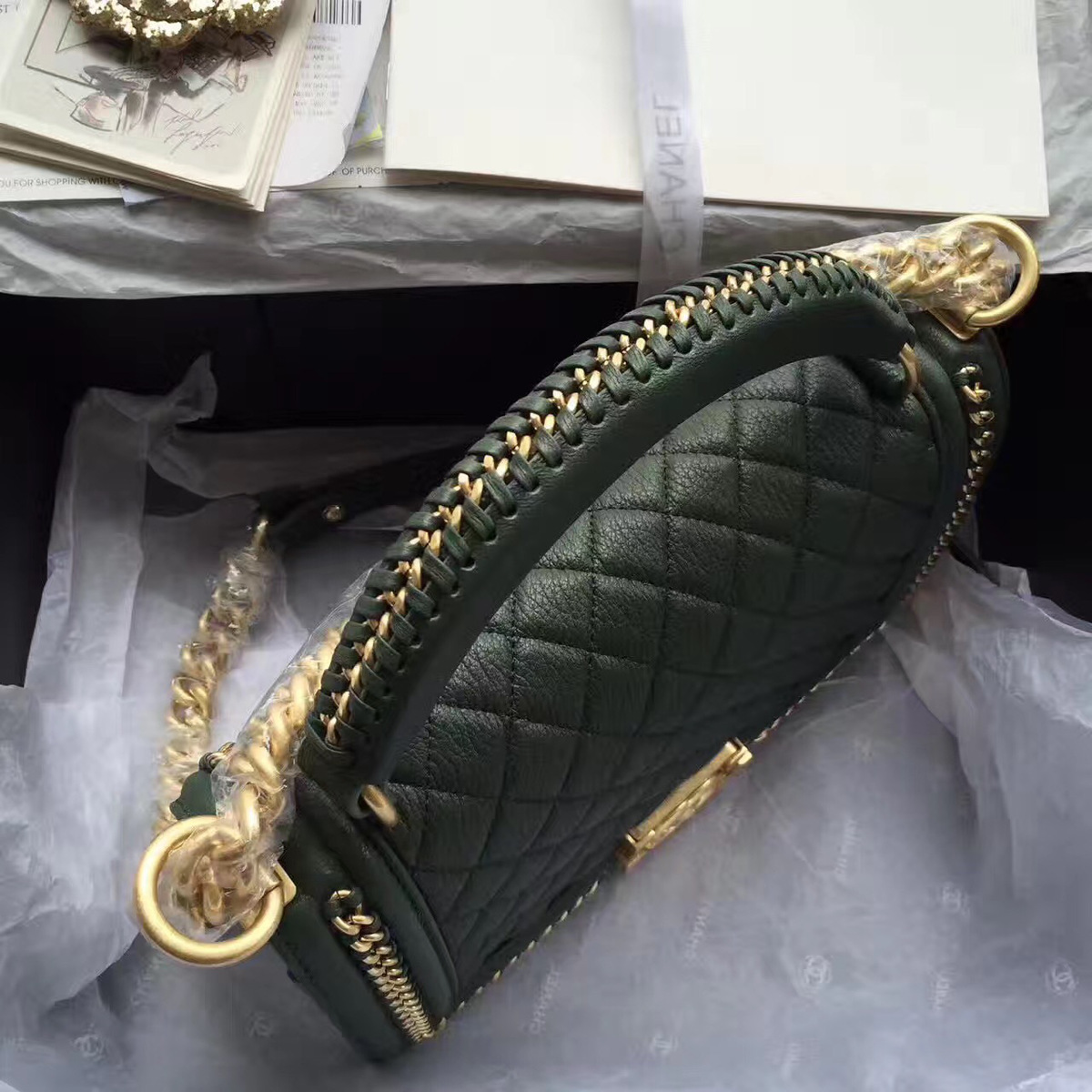 Ch**el Boy Bag Dark Green 25cm