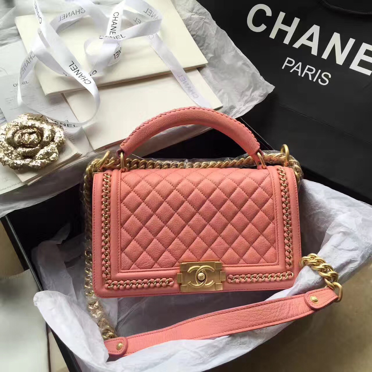 Ch**el Boy Bag Pink 25cm