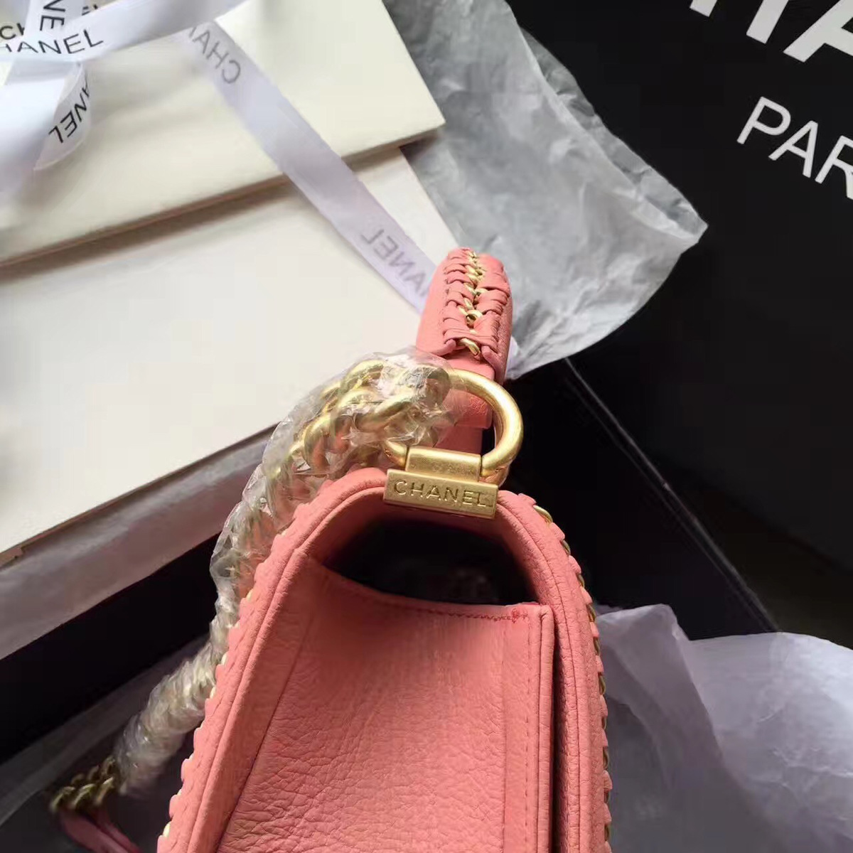 Ch**el Boy Bag Pink 25cm