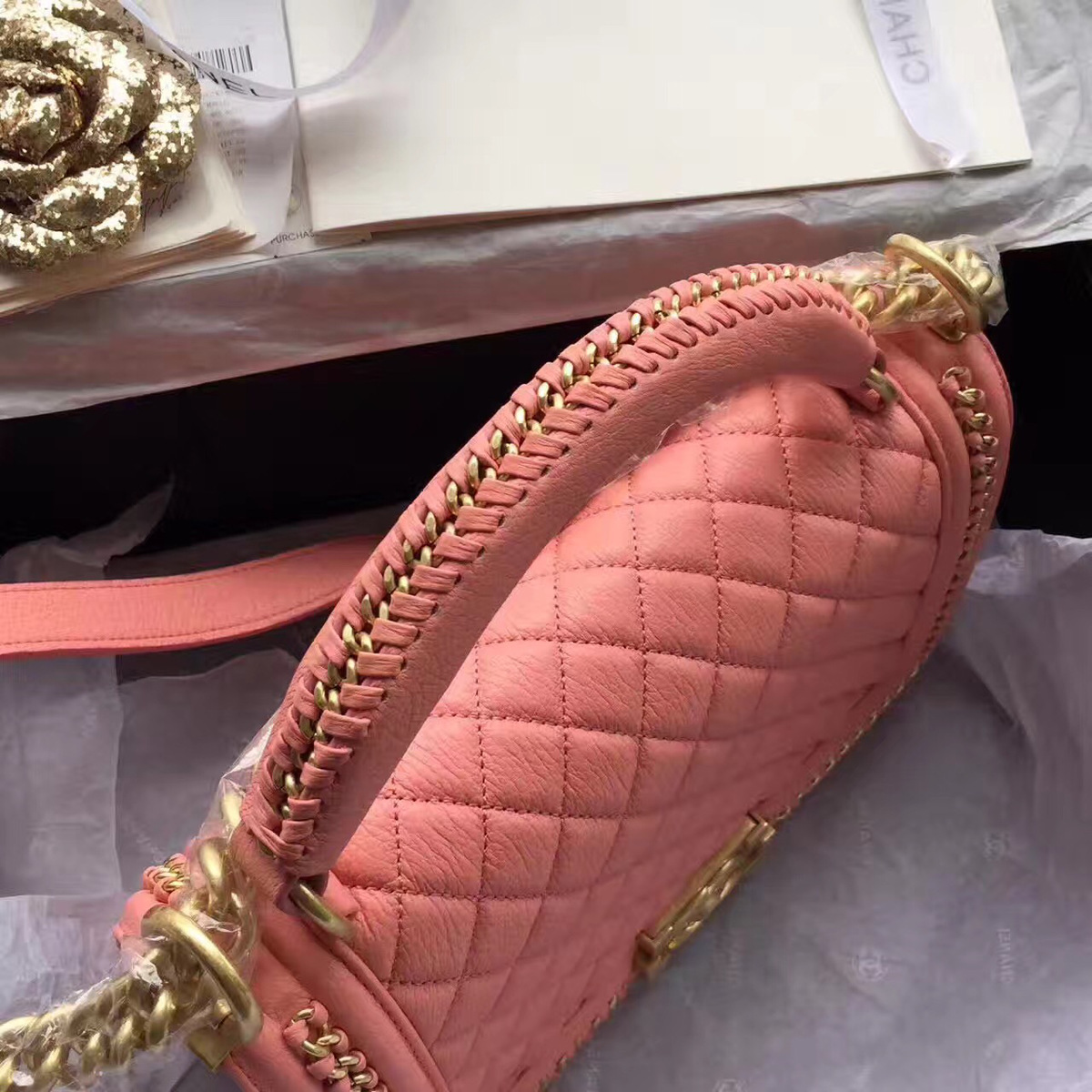 Ch**el Boy Bag Pink 25cm