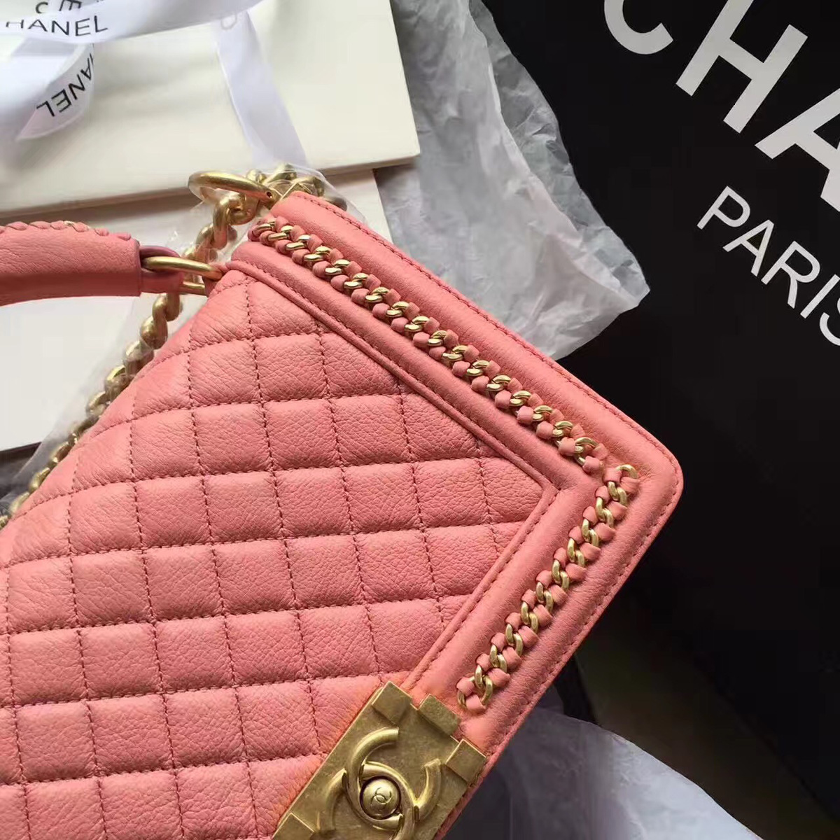 Ch**el Boy Bag Pink 25cm