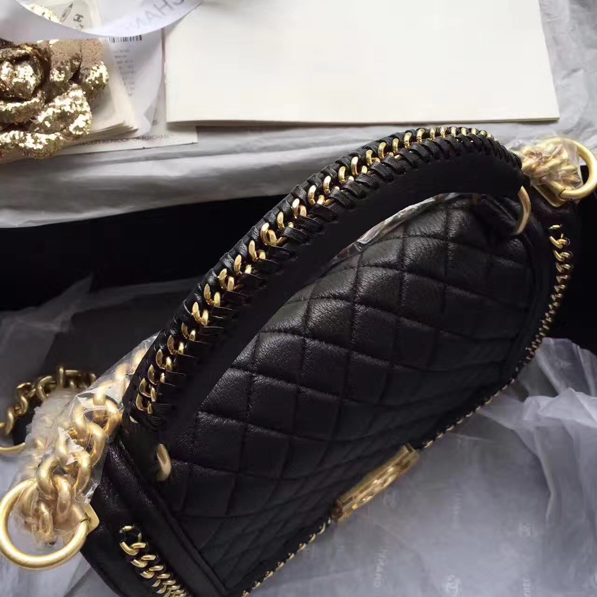 Ch**el Boy Bag Black 25cm