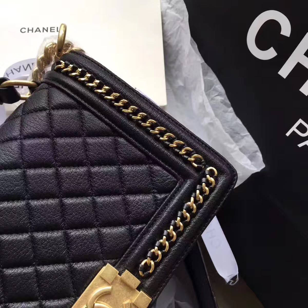 Ch**el Boy Bag Black 25cm