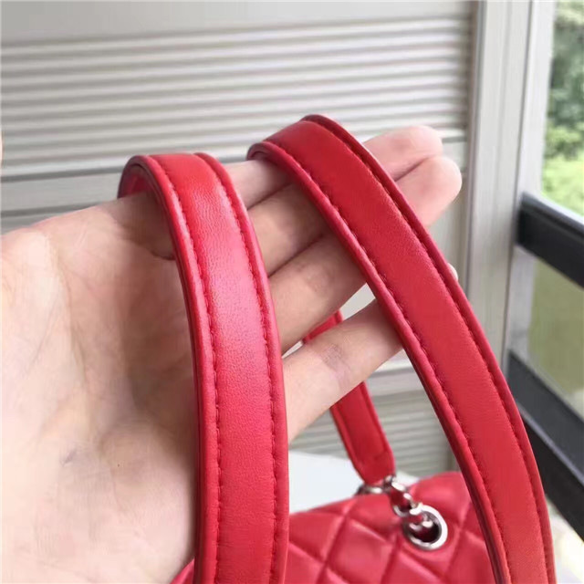 Ch**el Lambskin Backpack Red Silver Hardware P1200