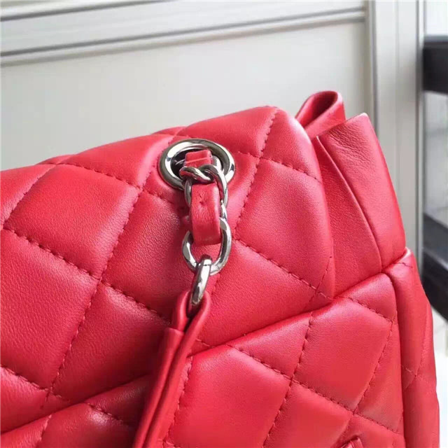 Ch**el Lambskin Backpack Red Silver Hardware P1200