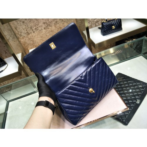 Ch**el Coco Handle Bag Blue with Gold Hardware
