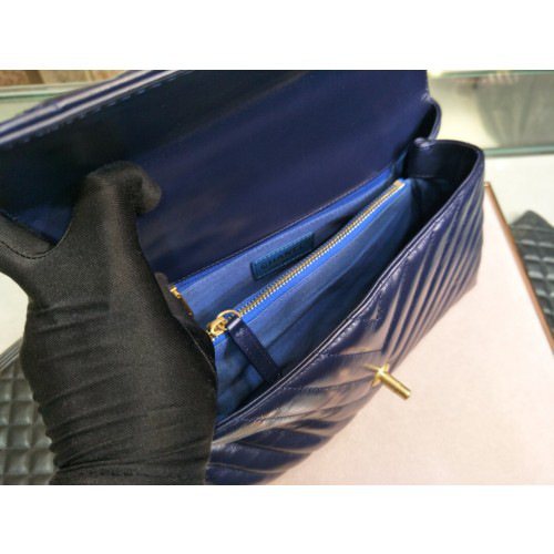 Ch**el Coco Handle Bag Blue with Gold Hardware