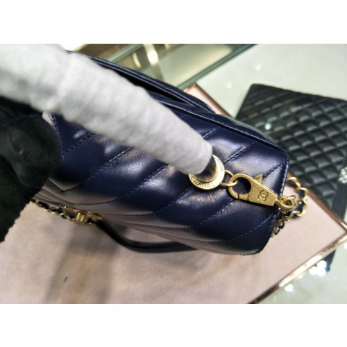 Ch**el Coco Handle Bag Blue with Gold Hardware