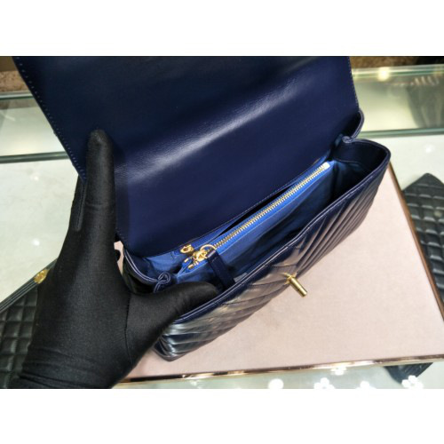 Ch**el Coco Handle Bag Blue with Gold Hardware