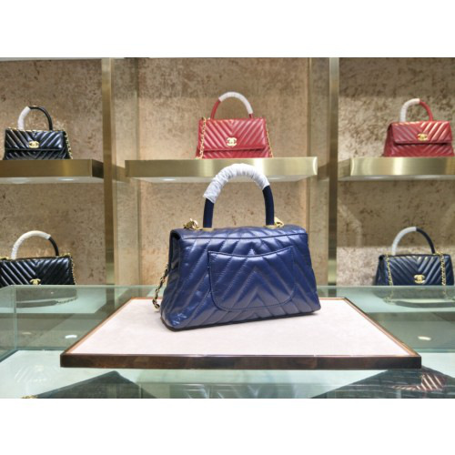 Ch**el small Coco Handle Bag Blue with Gold Hardware