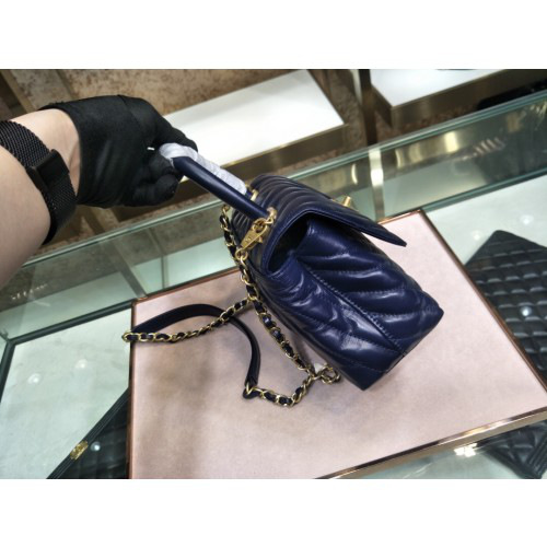 Ch**el small Coco Handle Bag Blue with Gold Hardware
