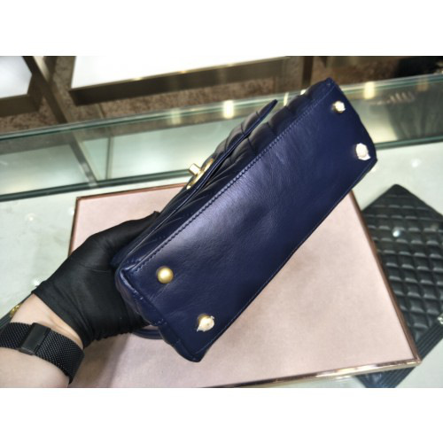 Ch**el small Coco Handle Bag Blue with Gold Hardware