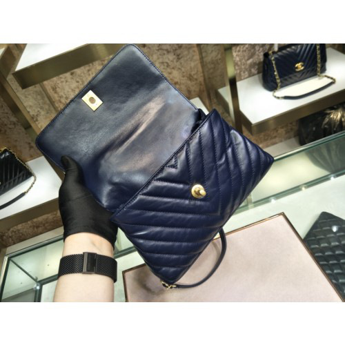 Ch**el small Coco Handle Bag Blue with Gold Hardware