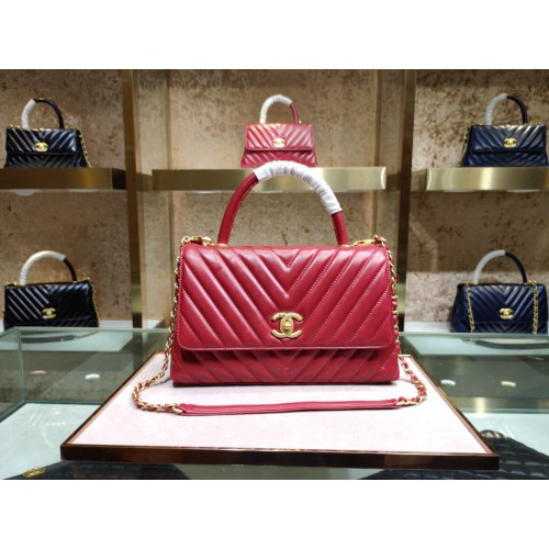 Ch**el Coco Handle Bag Red with Gold Hardware