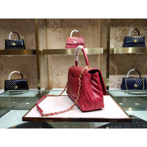 Ch**el Coco Handle Bag Red with Gold Hardware