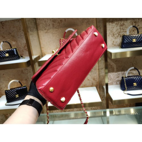 Ch**el small Coco Handle Bag Red with Gold Hardware