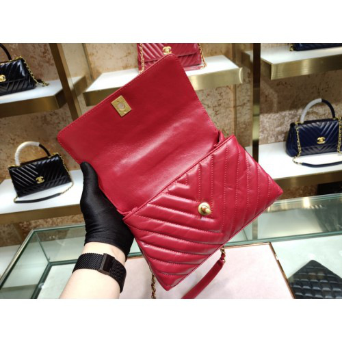 Ch**el small Coco Handle Bag Red with Gold Hardware