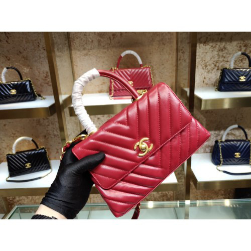 Ch**el small Coco Handle Bag Red with Gold Hardware