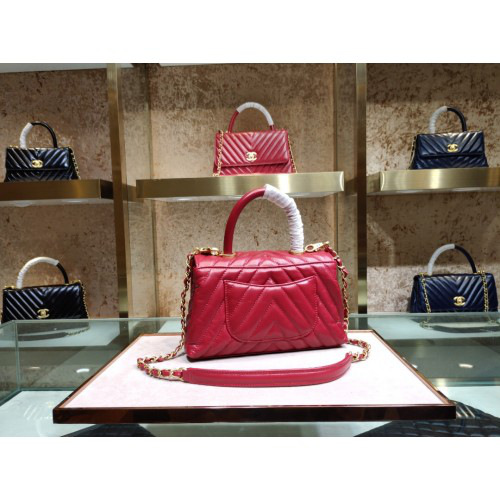 Ch**el small Coco Handle Bag Red with Gold Hardware