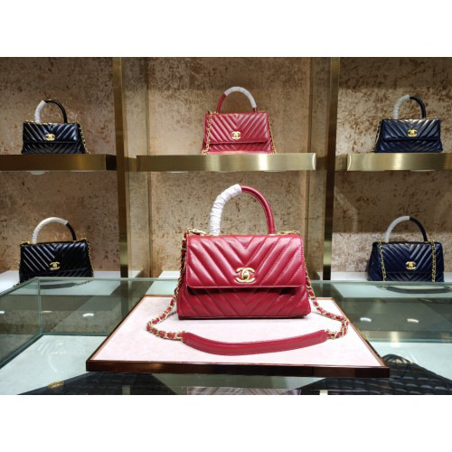 Ch**el small Coco Handle Bag Red with Gold Hardware
