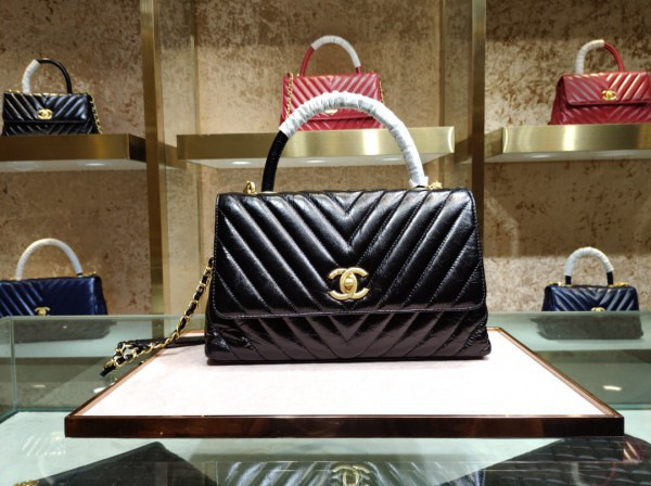 Ch**el Coco Handle Bag Black with Gold Hardware