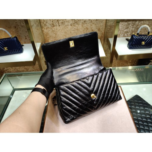 Ch**el Coco Handle Bag Black with Gold Hardware