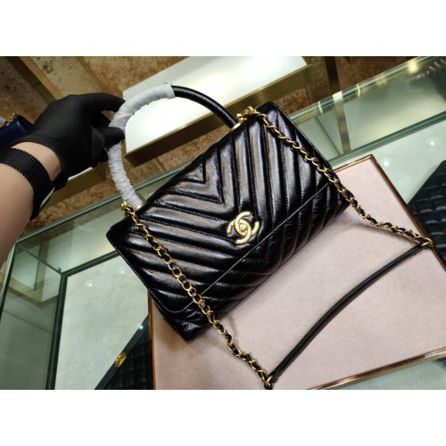 Ch**el Coco Handle Bag Black with Gold Hardware