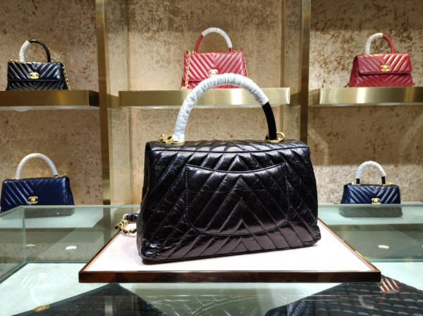 Ch**el Coco Handle Bag Black with Gold Hardware