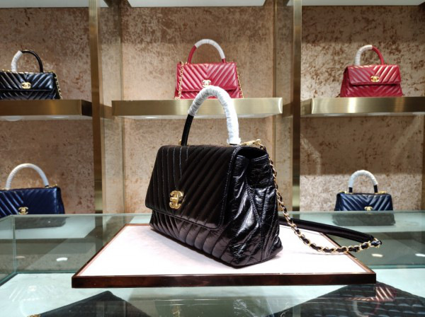 Ch**el Coco Handle Bag Black with Gold Hardware